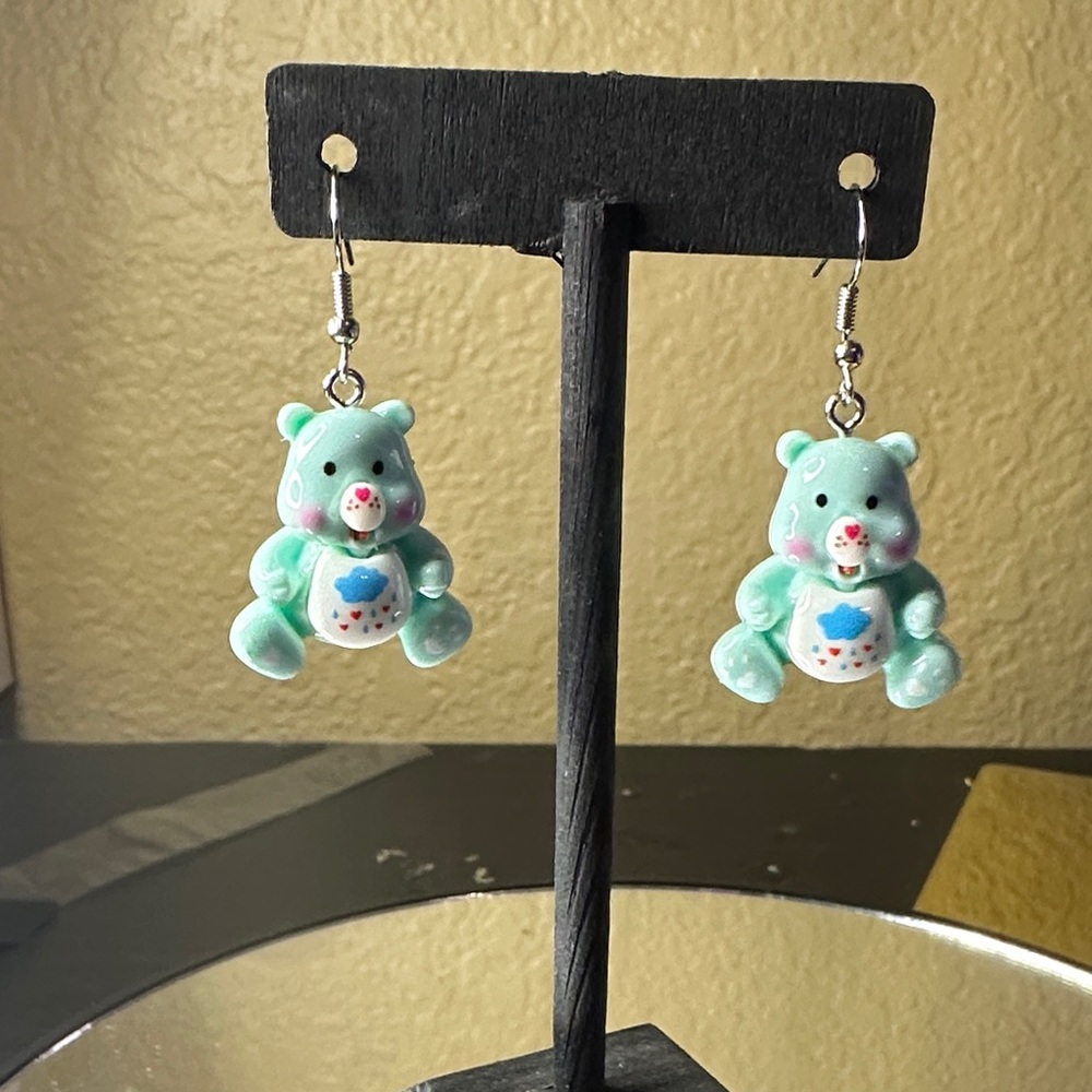 Cute Bear Earrings in Mint Green